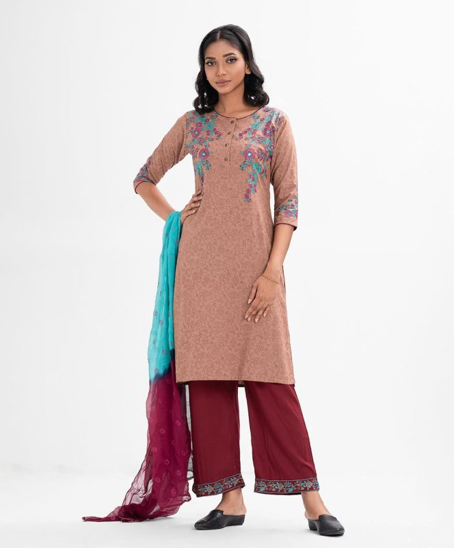 Brown Viscose Straight Salwar Kameez