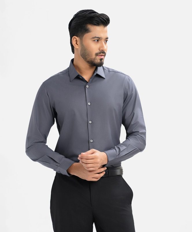 Gray Cotton Blended Bussiness Formal Shirt